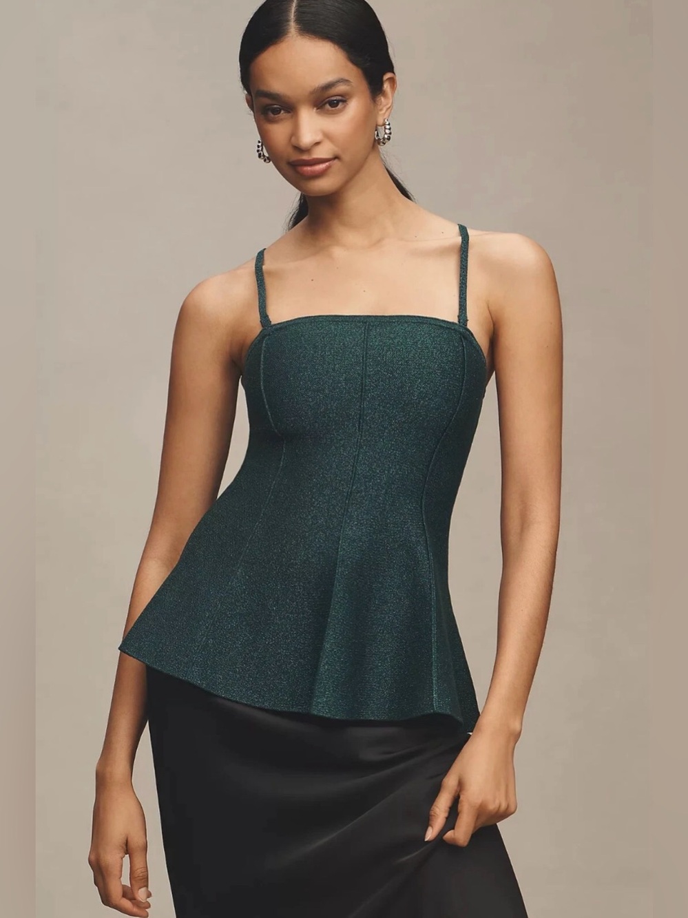 Anthropologie Pilcro Hourglass Sparkly Sweater Tank emerald green XL